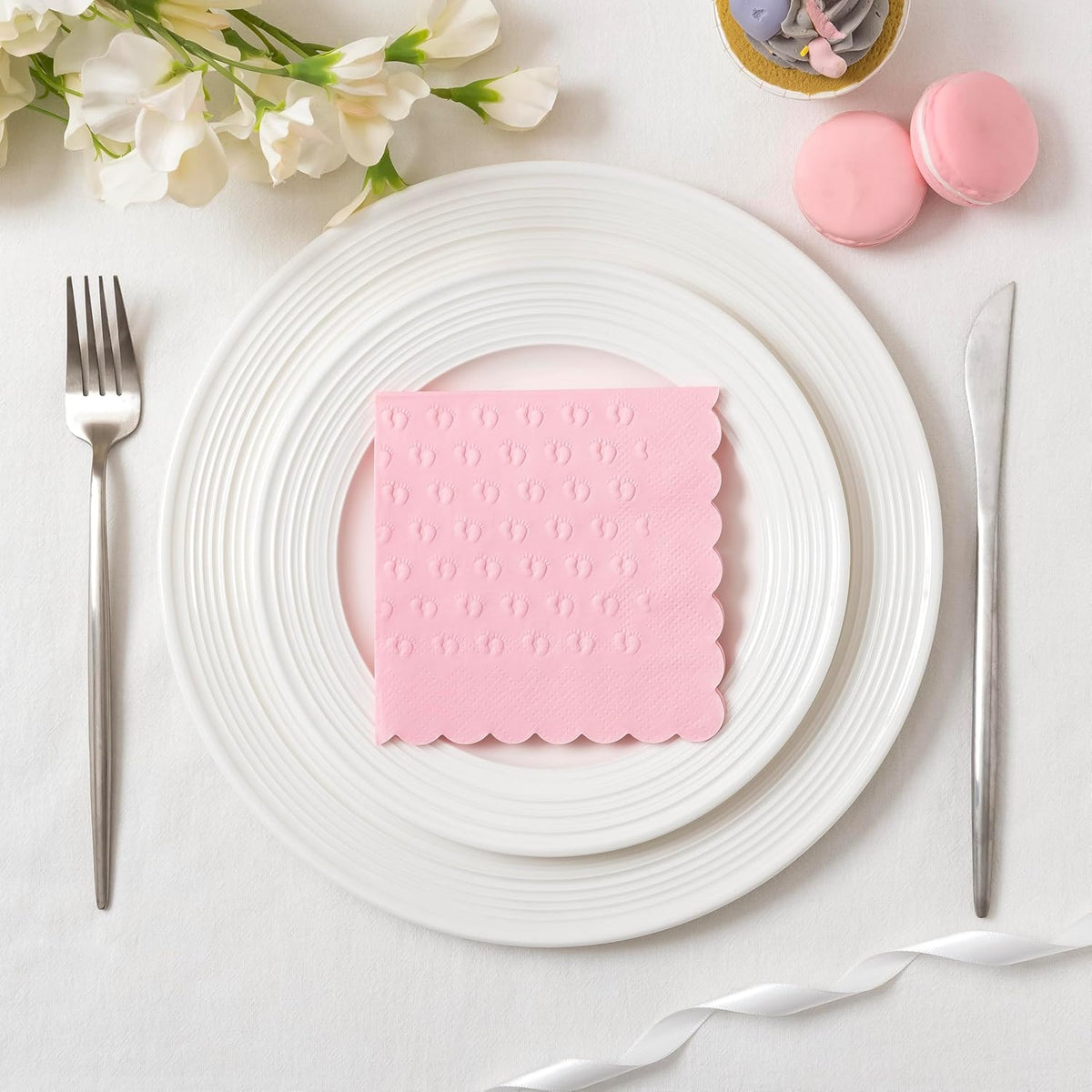 3-Ply Baby Shower Napkins for Girl, 50 Pack Embossed Footprints Pink Napkins for Girl Baby Shower Decorations, Disposable Paper Cocktail Napkin, and Not Easily Torn