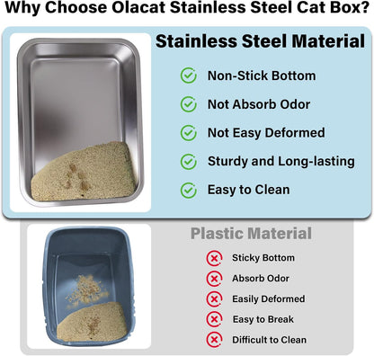 Stainless Steel Litter Box - 17.7" L x 13.77" W x 4" H Metal Cat Litter Box, Non Stick, No Smell, Easy Entry,Easy to Clean,Metal Litterbox for Kitten,Elderly Cats,Bunny
