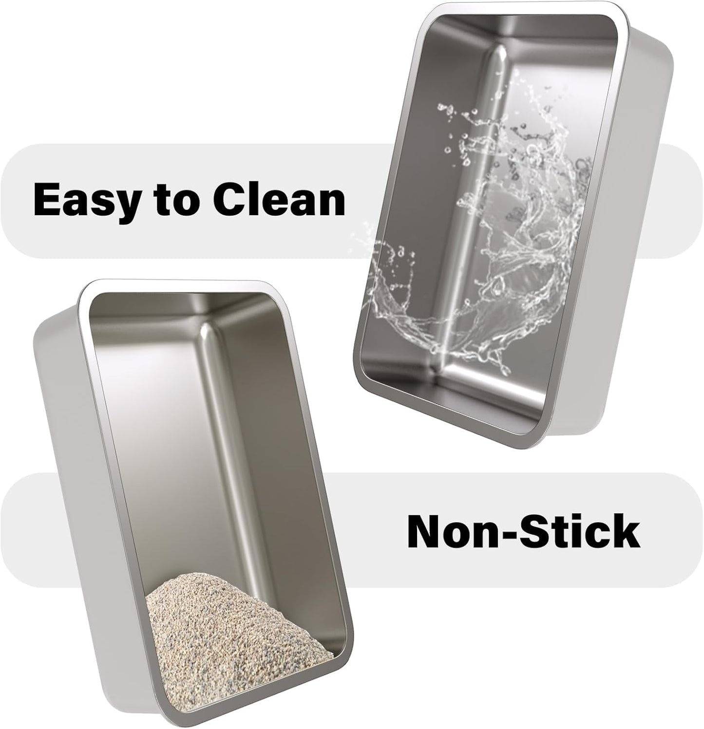 Stainless Steel Litter Box - 17.7" L x 13.77" W x 4" H Metal Cat Litter Box, Non Stick, No Smell, Easy Entry,Easy to Clean,Metal Litterbox for Kitten,Elderly Cats,Bunny