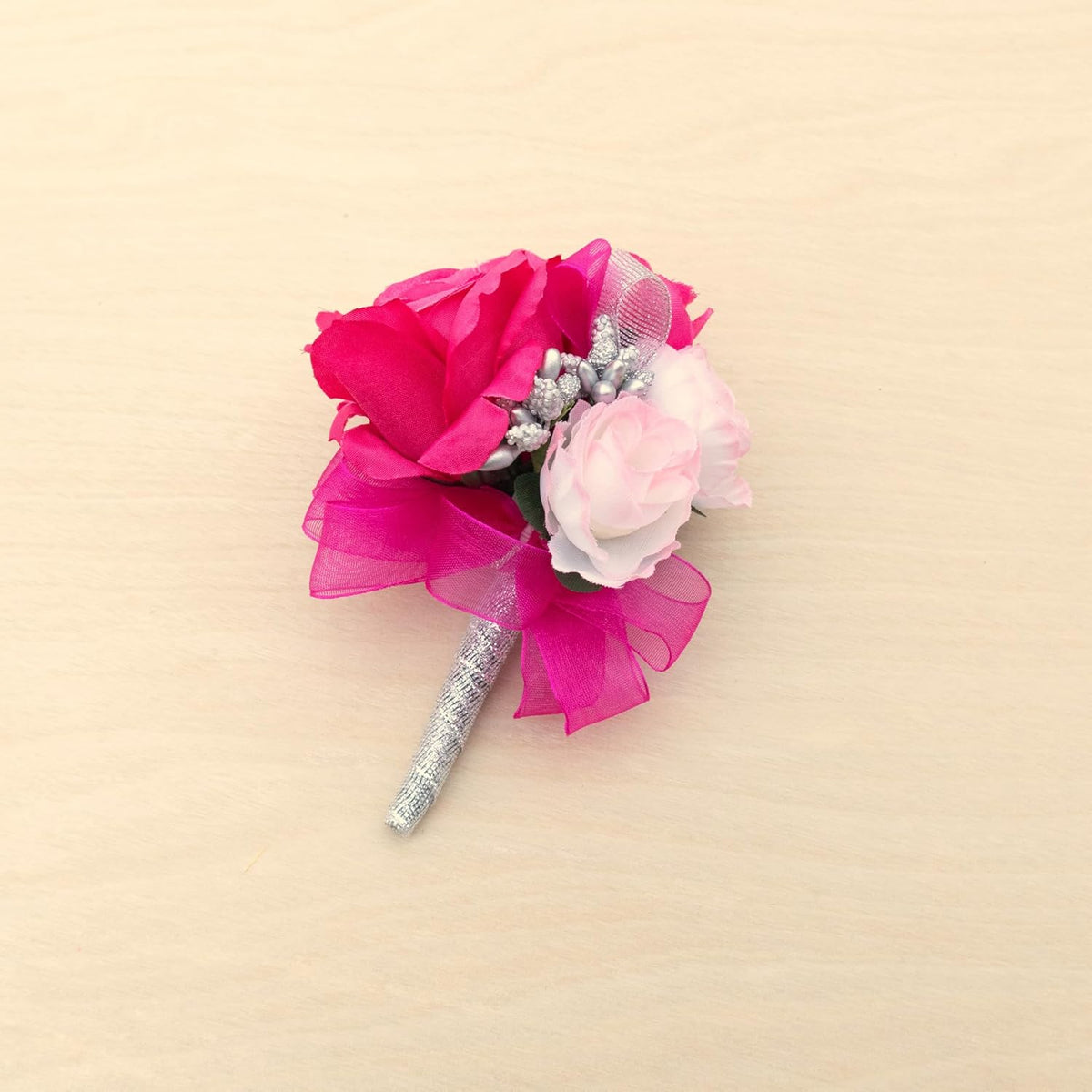 Hot Pink Rose Corsage Boutonniere Set Real Touch Flowers for Men and Women, Bride Bridesmaid Groom Fuchsia Wedding Flowers Accessories Prom Party Dinner Dance Anniversary (Fuchsia)