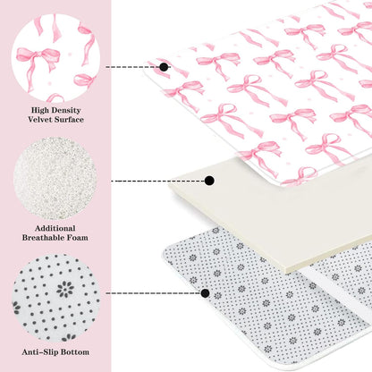 Pink Bow Shower Curtain Sets 4 Pcs for Girls Coquette Bow Bath Curtain Set with Shower Curtain,Non-Slip Rug,Toilet Lid Cover, Bath Mat and 12 Hooks Pretty Modern Aesthetic Bathroom Decor