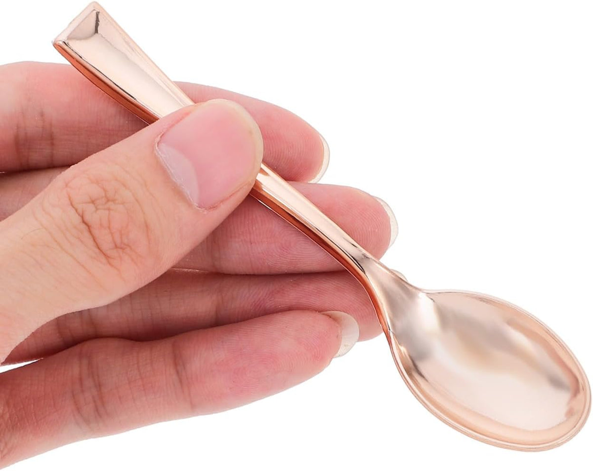 50pcs Rose Gold Mini Spoons 3.93 in Disposable Dessert Spoons for Desserts Appetizers Ice Cream Catering Events Parties Weddings Single Use Cutlery