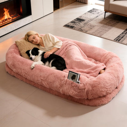 Human Dog Bed with Pillow & Blanket - 71 × 45 × 12 Inch