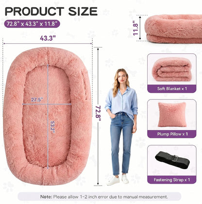 Human Dog Bed with Pillow & Blanket - 71 × 45 × 12 Inch