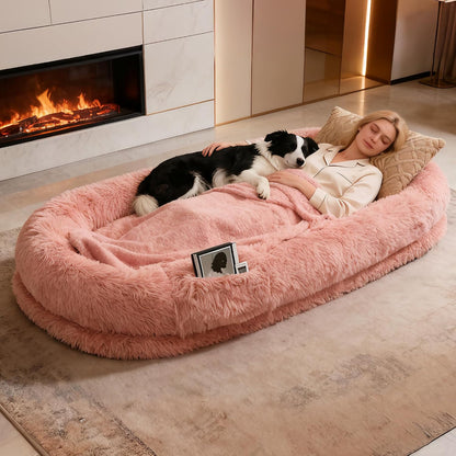 Human Dog Bed with Pillow & Blanket - 71 × 45 × 12 Inch