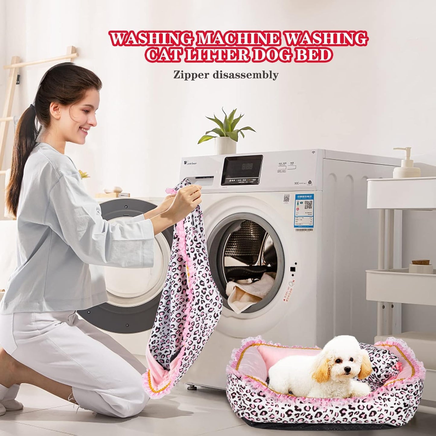 Dog Bed for Small Dogs - Cute Pink Leopard Dog Bed,Cat Beds for Indoor Cats Washable - Square Shape Cat Dog Sofa Bed Pet House Nest Cave(L, 22.0" L x 17.0" W x 6.0" Th