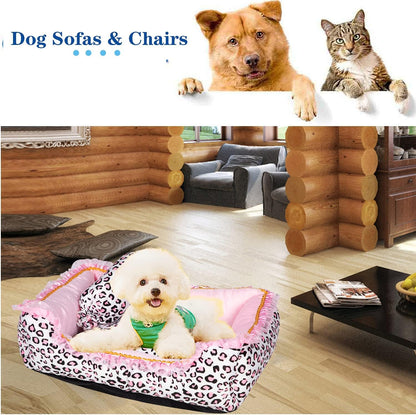 Dog Bed for Small Dogs - Cute Pink Leopard Dog Bed,Cat Beds for Indoor Cats Washable - Square Shape Cat Dog Sofa Bed Pet House Nest Cave(L, 22.0" L x 17.0" W x 6.0" Th