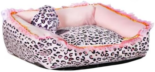 Dog Bed for Small Dogs - Cute Pink Leopard Dog Bed,Cat Beds for Indoor Cats Washable - Square Shape Cat Dog Sofa Bed Pet House Nest Cave(L, 22.0" L x 17.0" W x 6.0" Th