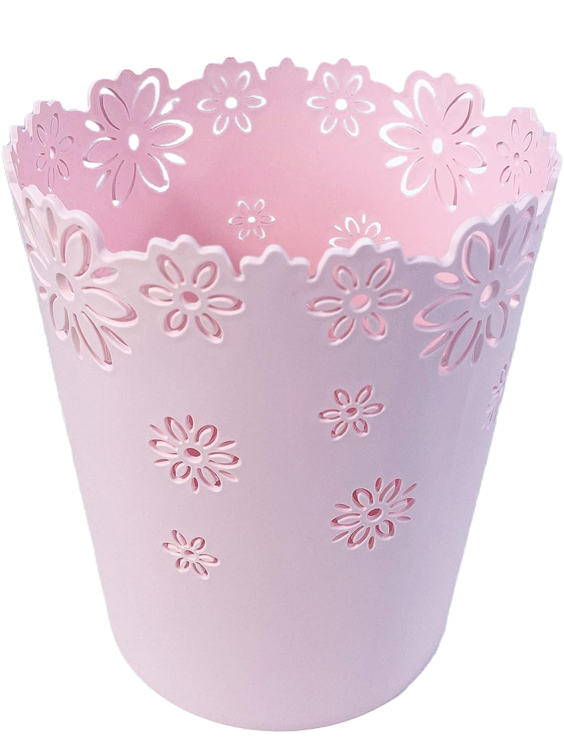 Wastebasket, Hollow Flower Plastic Trash Can (Pink, Mini)