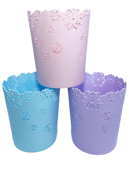 Wastebasket, Hollow Flower Plastic Trash Can (Pink, Mini)