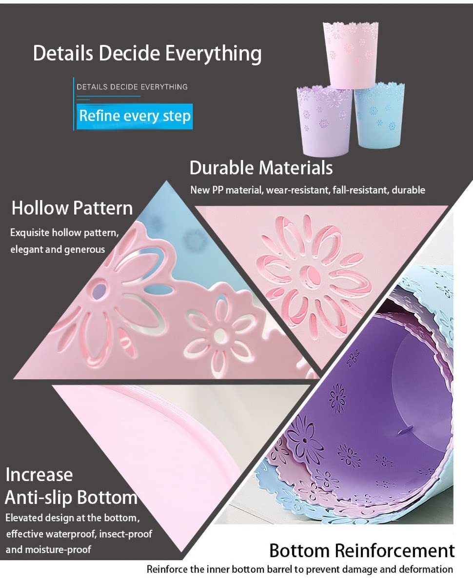 Wastebasket, Hollow Flower Plastic Trash Can (Pink, Mini)