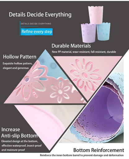 Wastebasket, Hollow Flower Plastic Trash Can (Pink, Mini)