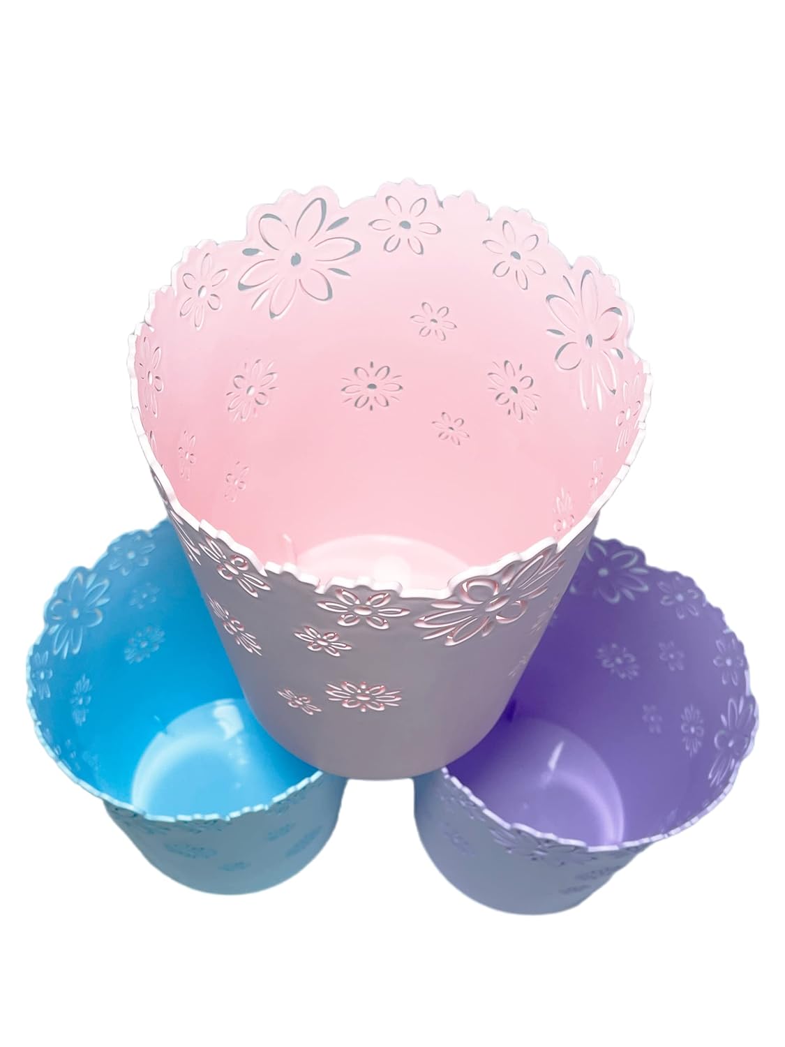 Wastebasket, Hollow Flower Plastic Trash Can (Pink, Mini)