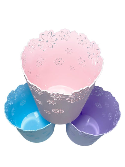Wastebasket, Hollow Flower Plastic Trash Can (Pink, Mini)