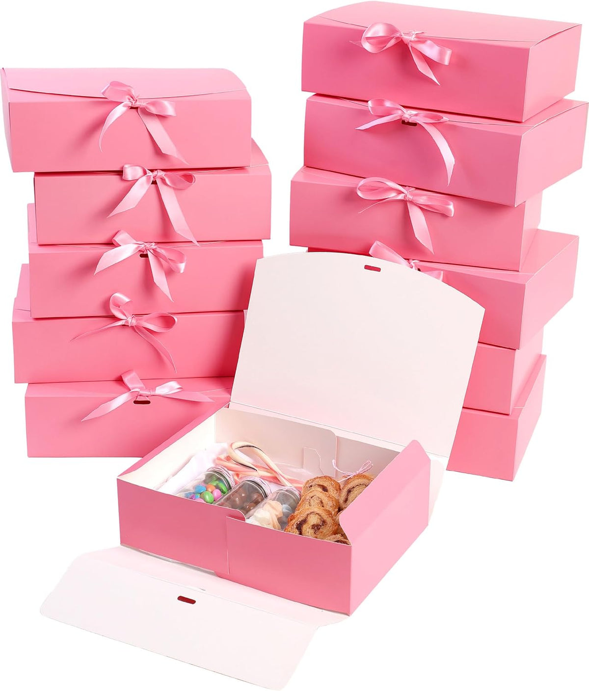 Pink Gift Box Set of 16 - Gift Boxes for Presents & gifting on weddings, birthdays & more - Easy to Assemble Pink Gift Boxes With Lids & Ribbon Closure - Decorative Boxes With Lids