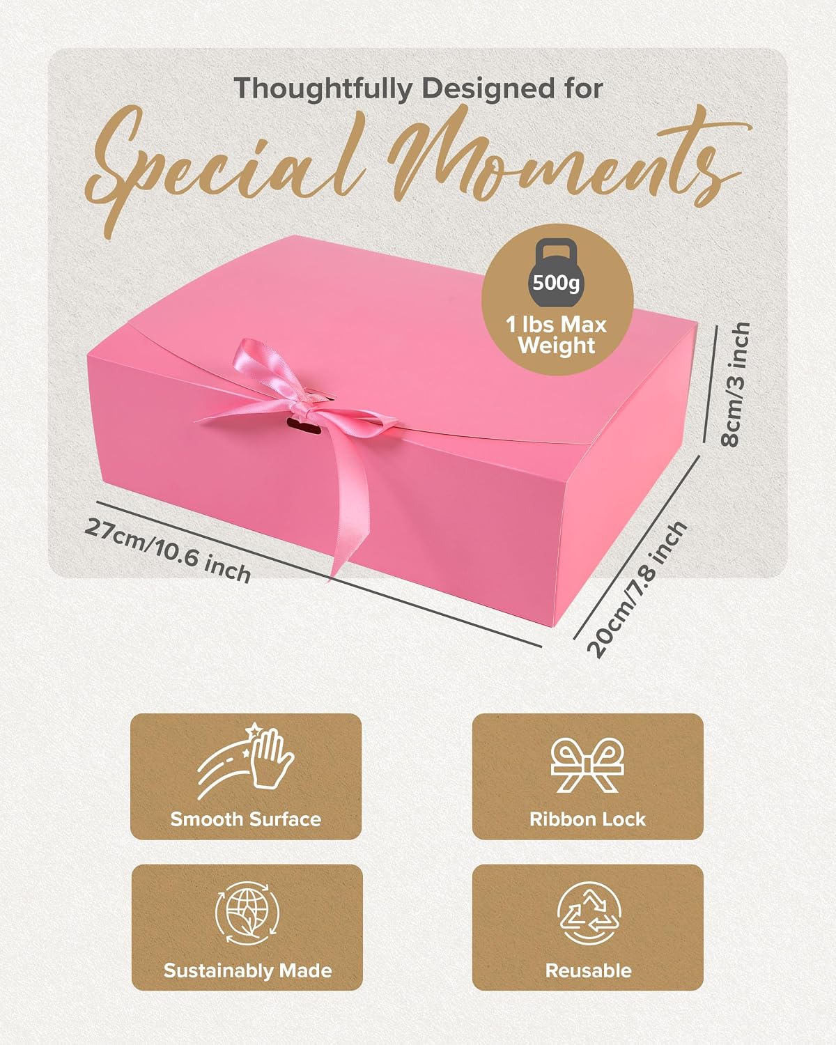 Pink Gift Box Set of 16 - Gift Boxes for Presents & gifting on weddings, birthdays & more - Easy to Assemble Pink Gift Boxes With Lids & Ribbon Closure - Decorative Boxes With Lids