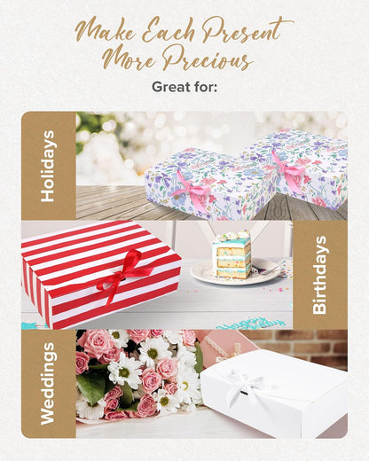 Pink Gift Box Set of 16 - Gift Boxes for Presents & gifting on weddings, birthdays & more - Easy to Assemble Pink Gift Boxes With Lids & Ribbon Closure - Decorative Boxes With Lids
