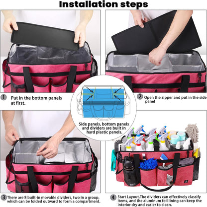 Extra large Cleaning Caddy Bag Built-in hard plastic Aluminum foil lining