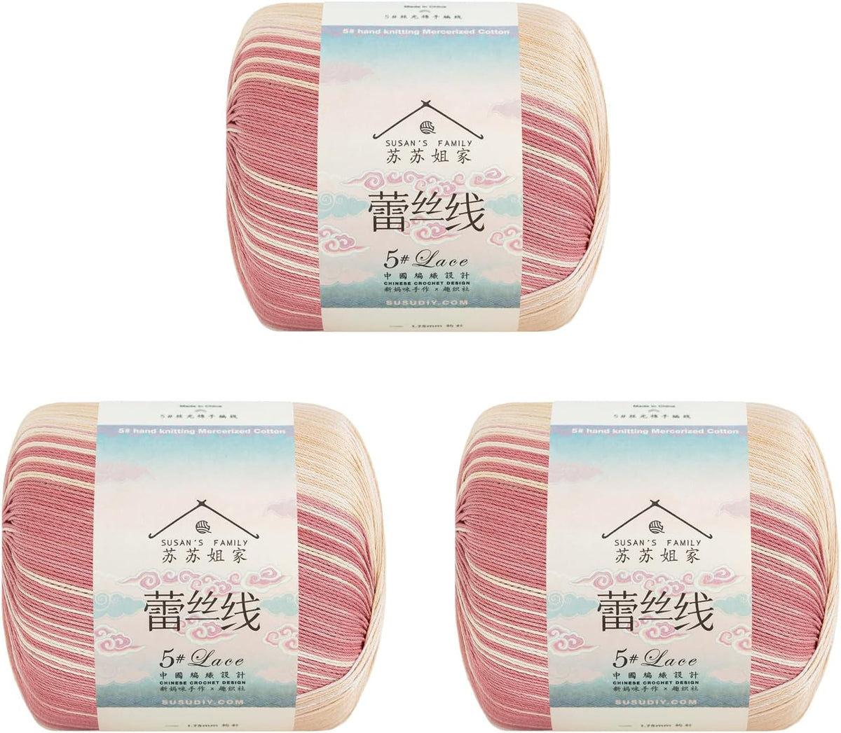 #5 Lace Variegated Combed Yarn 3 x 50g-Peach Blossom