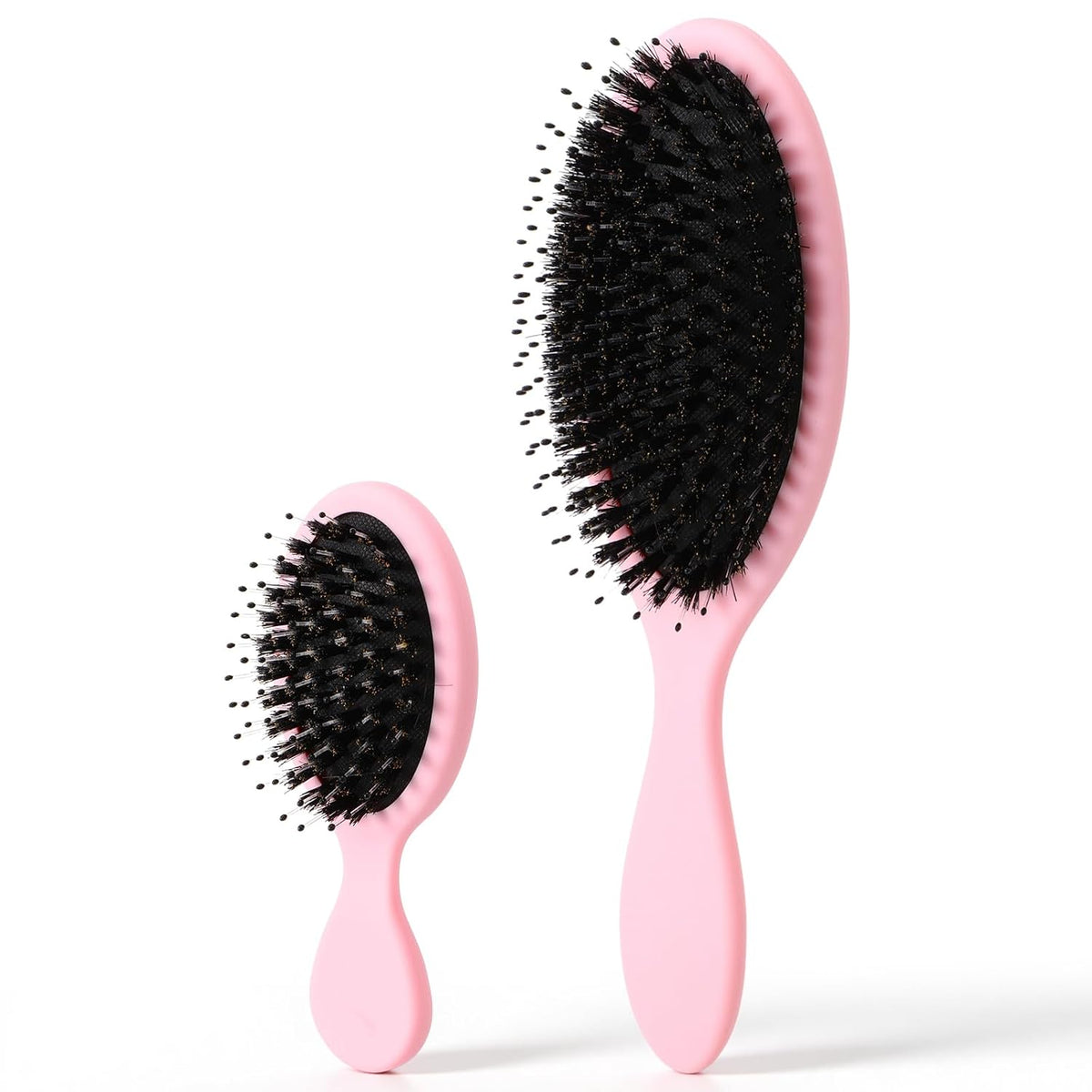 2 Pcs Pink Boar Bristle Hair Brush Set Full-size Travel Size