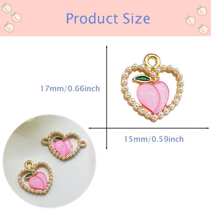 Cute Pearl Love Peach Fruit Charm Alloy Enamel Charm 20 Pcs Sweet Style Decoration Charms Accessories Making Earring Necklace Bracelet Keychains Pendant