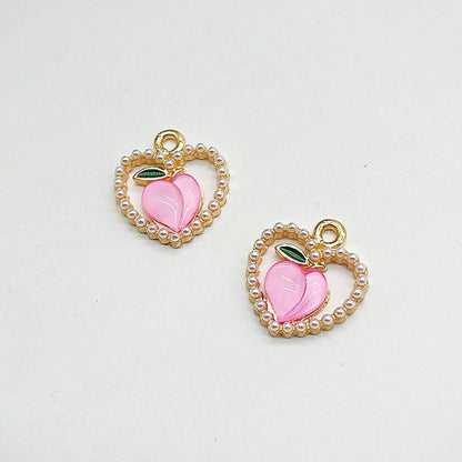 Cute Pearl Love Peach Fruit Charm Alloy Enamel Charm 20 Pcs Sweet Style Decoration Charms Accessories Making Earring Necklace Bracelet Keychains Pendant