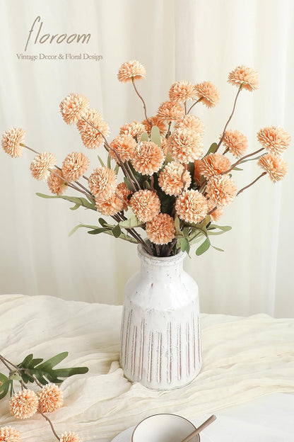 6pcs Apricot Peach Faux Silk Mums Artificial Flowers, Bulk Fake Small Mini Chrysanthemums with Stems for DIY Wedding Centerpieces Floral Arrangements Vase Fillers Home Decorations