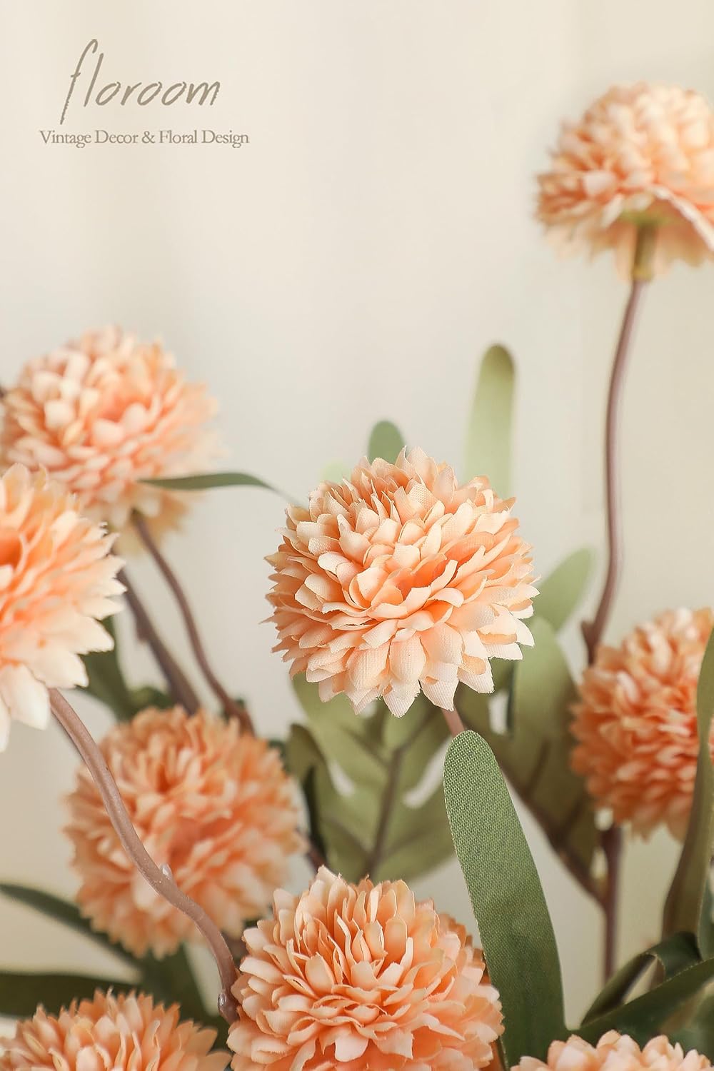 6pcs Apricot Peach Faux Silk Mums Artificial Flowers, Bulk Fake Small Mini Chrysanthemums with Stems for DIY Wedding Centerpieces Floral Arrangements Vase Fillers Home Decorations