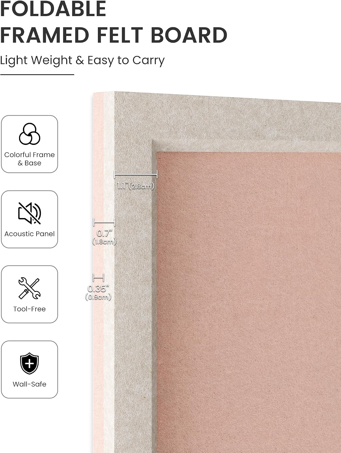 Framed Felt Bulletin Board, 23.6" x 17.1", Pink