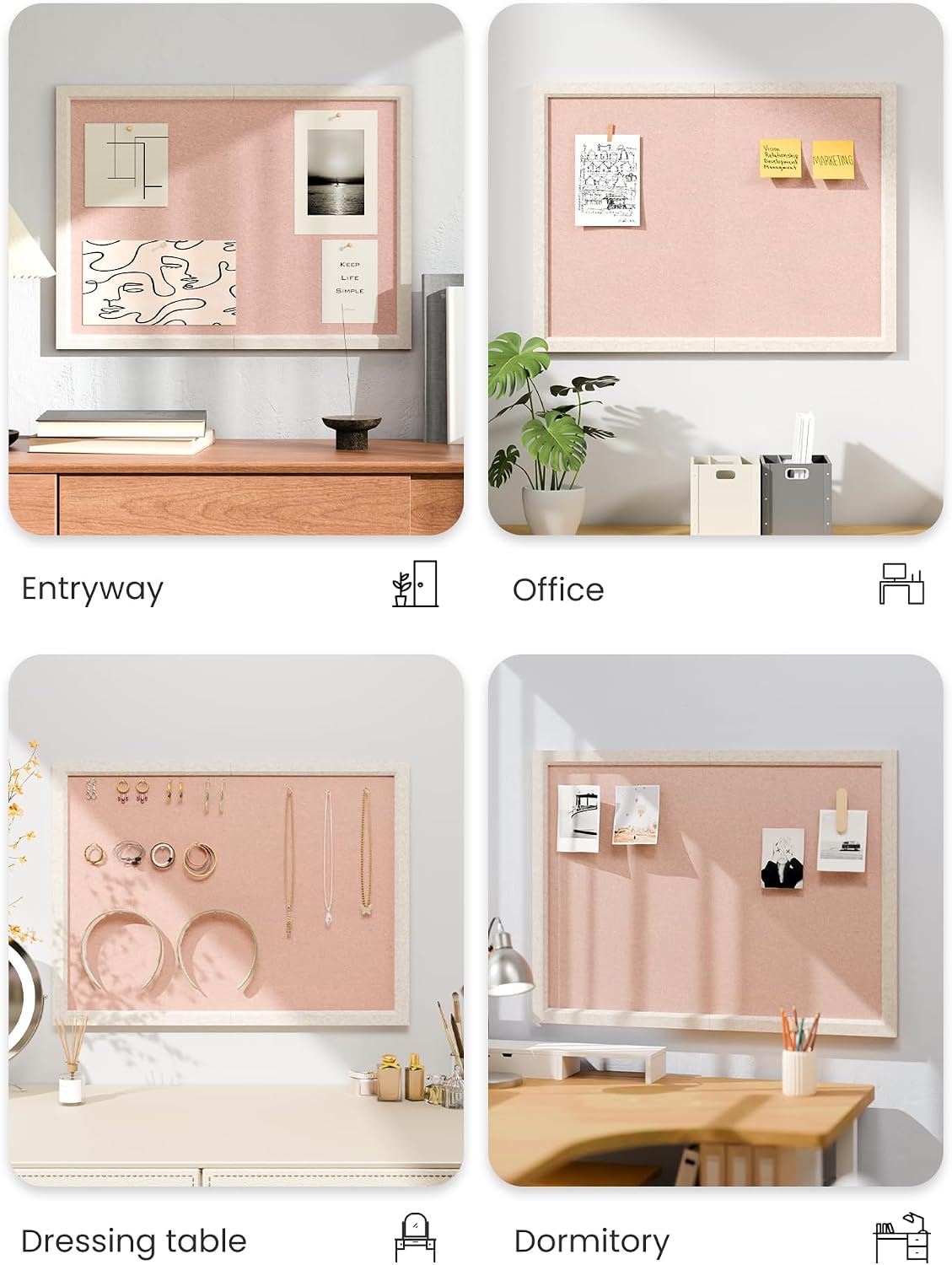 Framed Felt Bulletin Board, 23.6" x 17.1", Pink