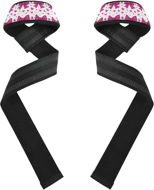 Cute Pink Bows Lifting Straps for Weightlifting,Wrist Straps with Thick Neoprene Padding,Pro Heavy Duty Gym Wrist Wraps for Powerlifting, Bodybuilding & Strength Training