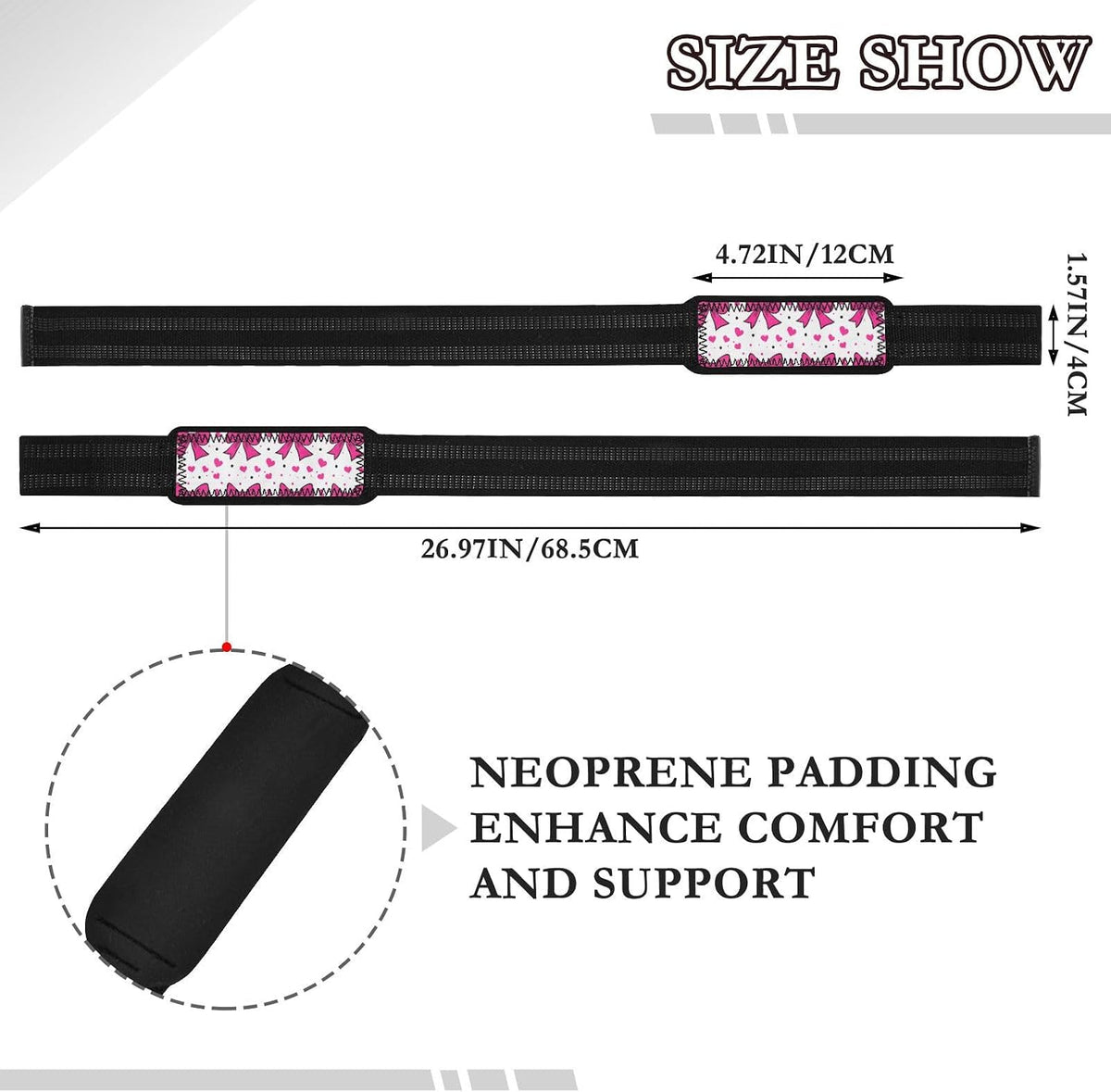 Cute Pink Bows Lifting Straps for Weightlifting,Wrist Straps with Thick Neoprene Padding,Pro Heavy Duty Gym Wrist Wraps for Powerlifting, Bodybuilding & Strength Training