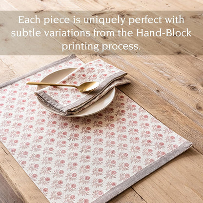 Set of 4 Hand-Blocked Placemats - Colorful Dining Table Mat - Each Placemat is Unique - 100% Cotton - Machine Washable - Kitchen and Home Decor - Pink Blossom