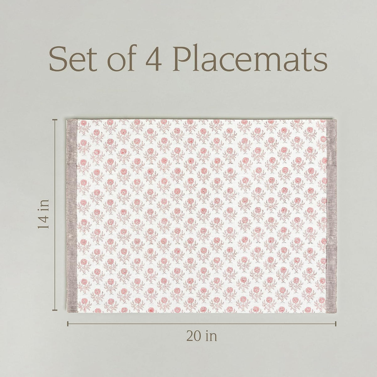 Set of 4 Hand-Blocked Placemats - Colorful Dining Table Mat - Each Placemat is Unique - 100% Cotton - Machine Washable - Kitchen and Home Decor - Pink Blossom