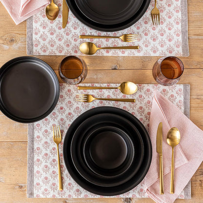 Set of 4 Hand-Blocked Placemats - Colorful Dining Table Mat - Each Placemat is Unique - 100% Cotton - Machine Washable - Kitchen and Home Decor - Pink Blossom