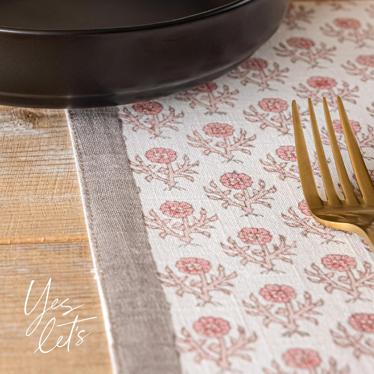 Set of 4 Hand-Blocked Placemats - Colorful Dining Table Mat - Each Placemat is Unique - 100% Cotton - Machine Washable - Kitchen and Home Decor - Pink Blossom