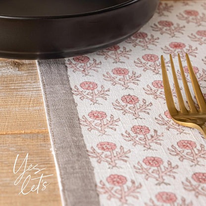 Set of 4 Hand-Blocked Placemats - Colorful Dining Table Mat - Each Placemat is Unique - 100% Cotton - Machine Washable - Kitchen and Home Decor - Pink Blossom