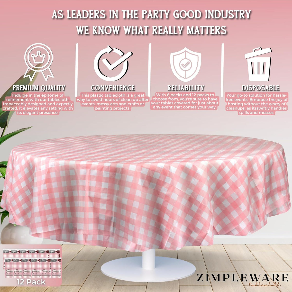 Premium Plastic Table Cloth Disposable Round 84in. 12 Pack