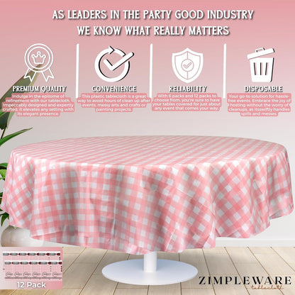 Premium Plastic Table Cloth Disposable Round 84in. 12 Pack