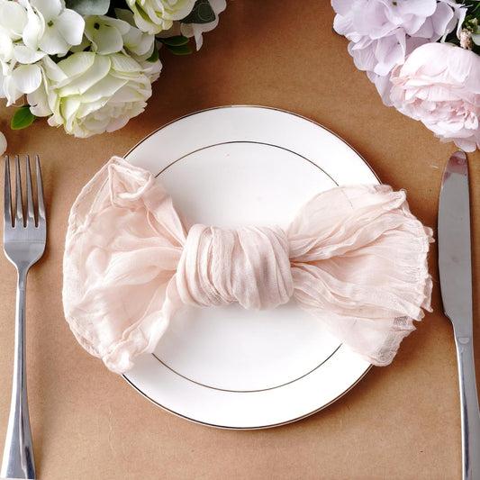 Nydotd 12pcs Cheesecloth Napkins 20 x 20 Inch Boho Dinner Wrinkled Rustic Linen Table Decorative Cloth Napkins for Wedding Party Baby Shower Family Everyday Use (Dusty Pink)