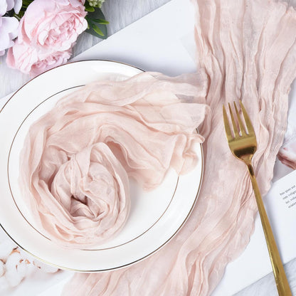 Nydotd 12pcs Cheesecloth Napkins 20 x 20 Inch Boho Dinner Wrinkled Rustic Linen Table Decorative Cloth Napkins for Wedding Party Baby Shower Family Everyday Use (Dusty Pink)