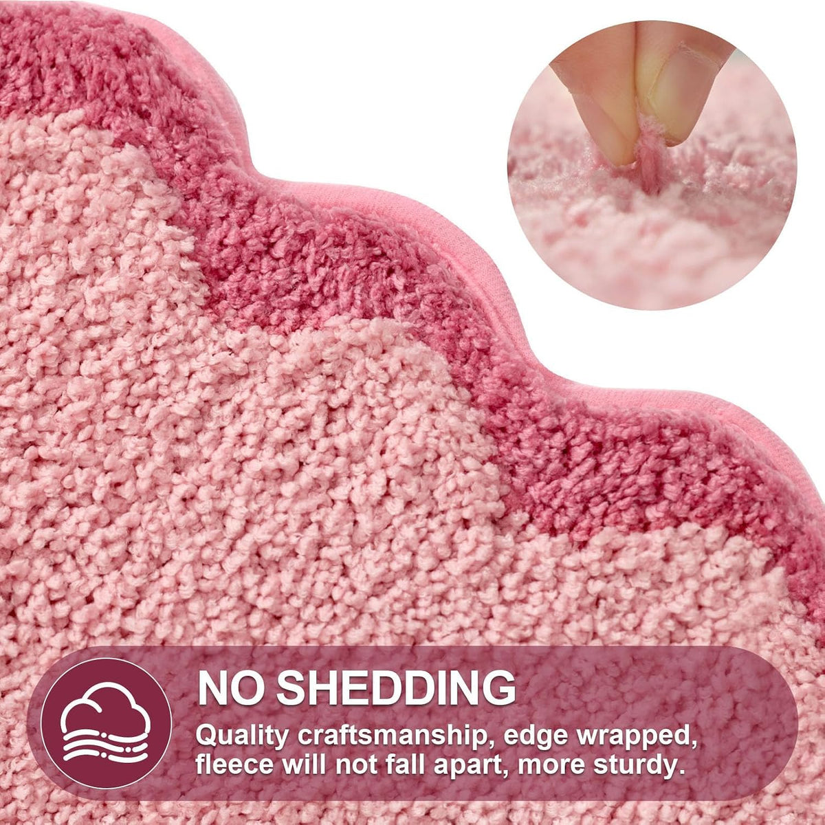 Small Pink Scalloped Bath Mat, Cute Plush Microfiber Scallop Bathroom Rugs Non Slip Washable Quick Dry Absorbent, Bathmat Carpet for Shower Stall Vanities Kitchen Floor Entrance, 17x24