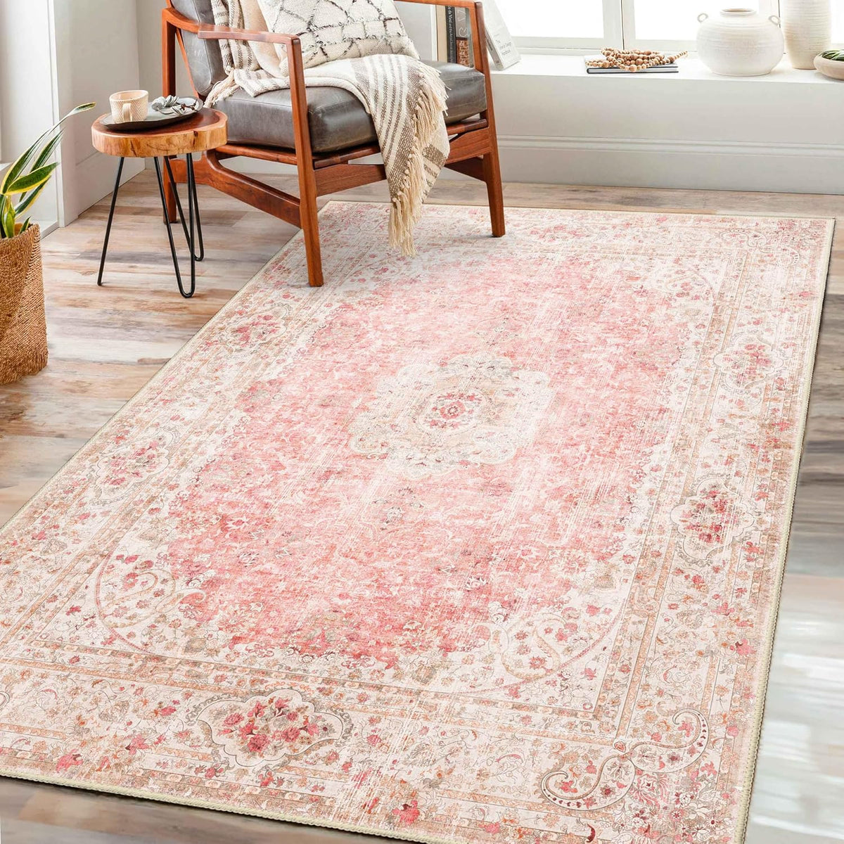 Pink Rug 3x5,Washable Area Rugs for Bedroom Living Room