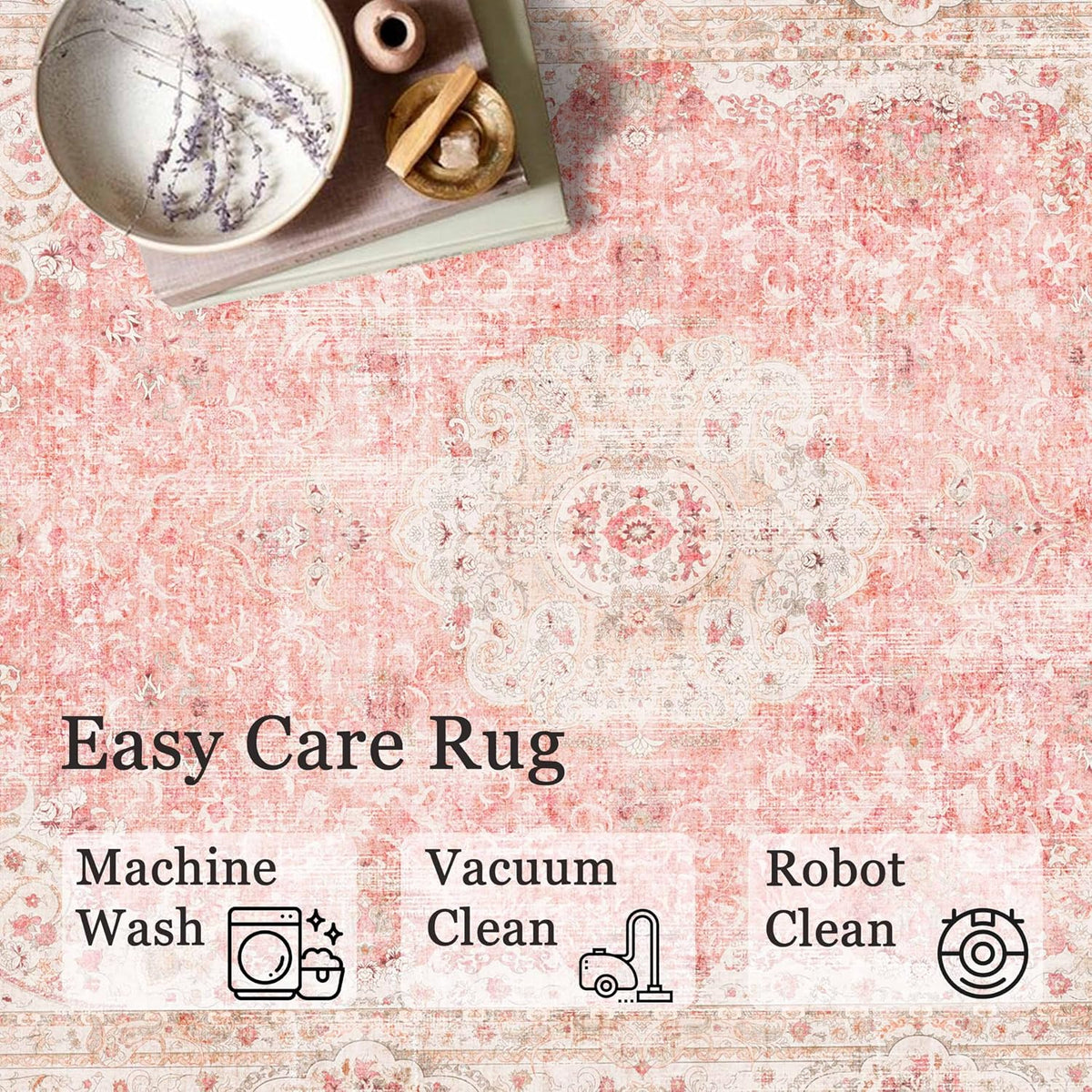 Pink Rug 3x5,Washable Area Rugs for Bedroom Living Room