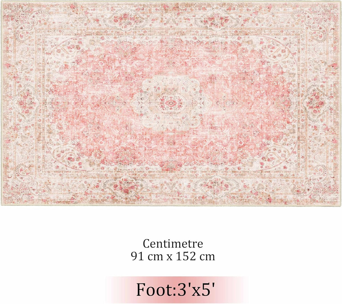 Pink Rug 3x5,Washable Area Rugs for Bedroom Living Room