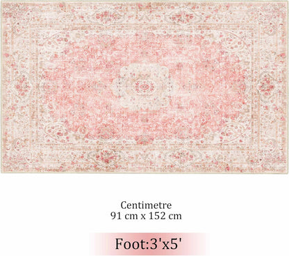 Pink Rug 3x5,Washable Area Rugs for Bedroom Living Room