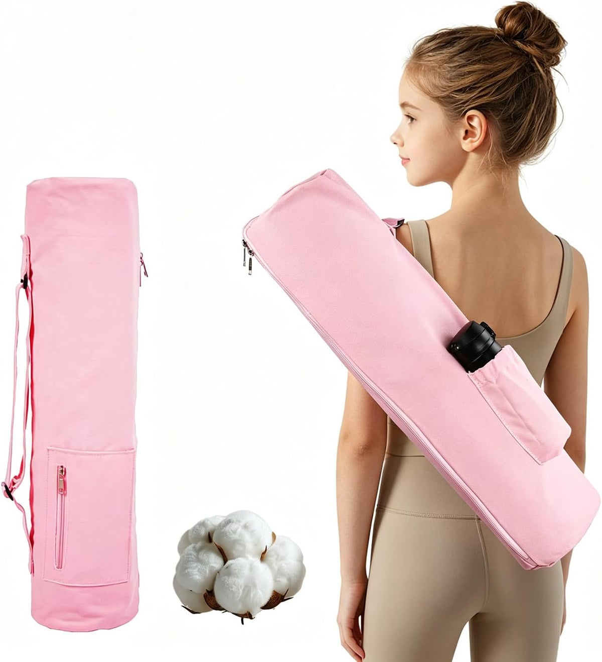 Cotton yoga mat bag with Pockets and Adjustable Strap - Full Zip Cargo Yoga Mat Carrier Bag - Bag for 1/4" 1/3" Thick Yoga Mat