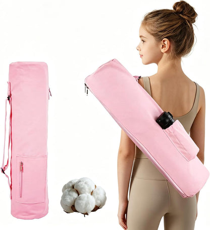Cotton yoga mat bag with Pockets and Adjustable Strap - Full Zip Cargo Yoga Mat Carrier Bag - Bag for 1/4" 1/3" Thick Yoga Mat