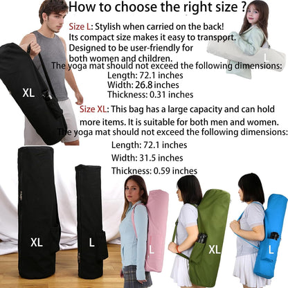 Cotton yoga mat bag with Pockets and Adjustable Strap - Full Zip Cargo Yoga Mat Carrier Bag - Bag for 1/4" 1/3" Thick Yoga Mat