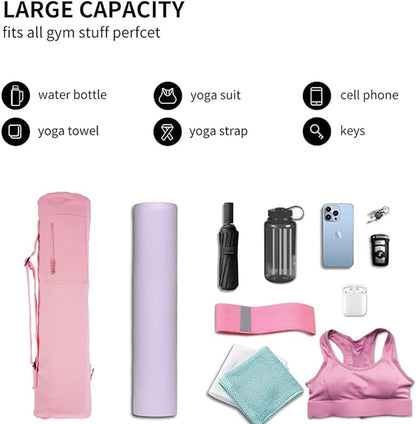 Cotton yoga mat bag with Pockets and Adjustable Strap - Full Zip Cargo Yoga Mat Carrier Bag - Bag for 1/4" 1/3" Thick Yoga Mat